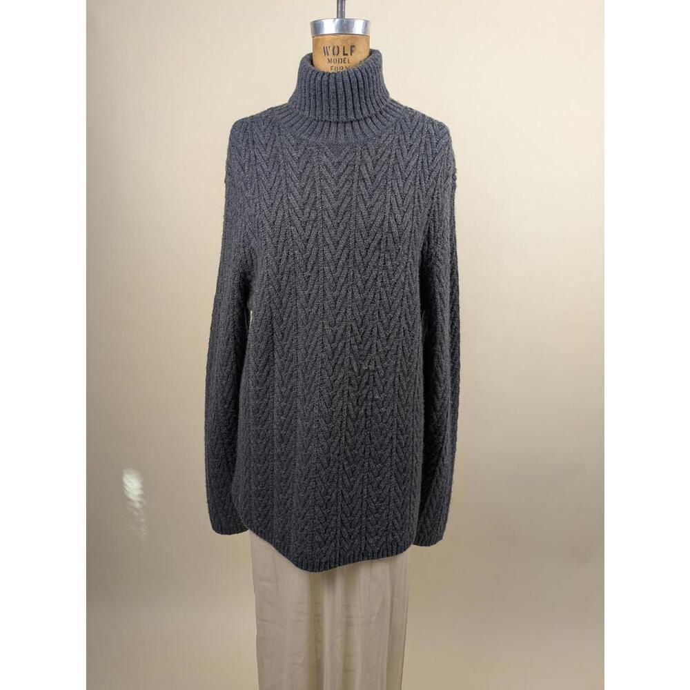 gorgeous slouchy italian grey herringbone wool turtleneck sweater